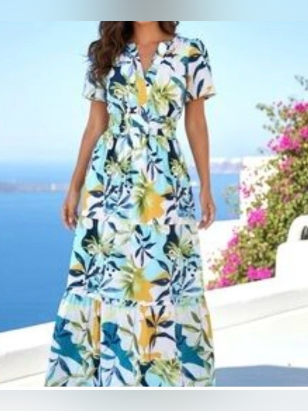 Cynthia Rowley Blue and Yellow Floral Maxi Dress